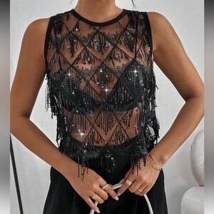 SHEIN Black Sequin Embellished Tank Top